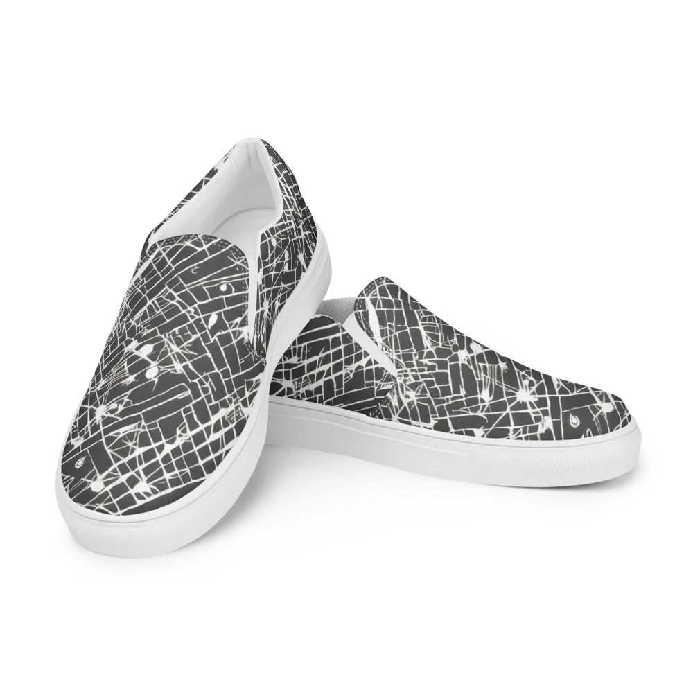 Ink Grid on Men's Slip-On Canvas Shoes — Left Front