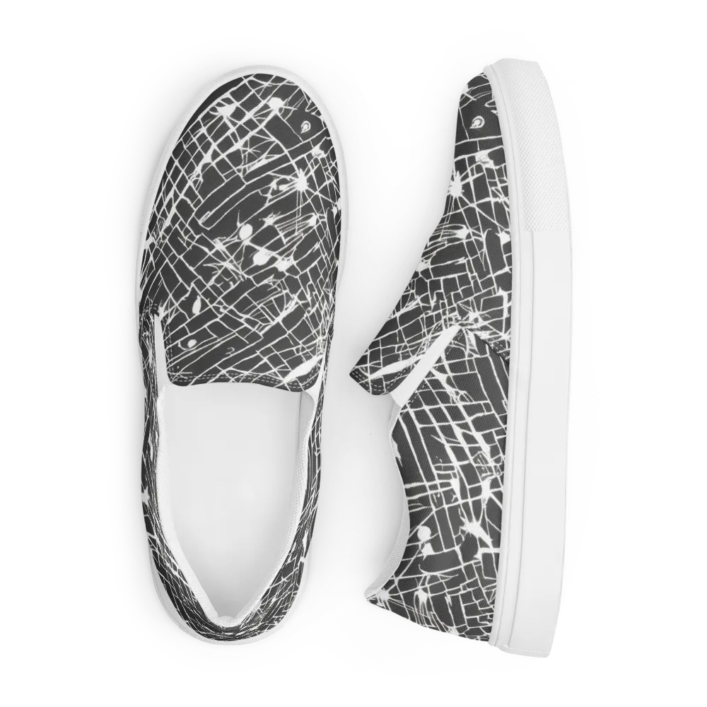 Ink Grid on Men's Slip-On Canvas Shoes — Front