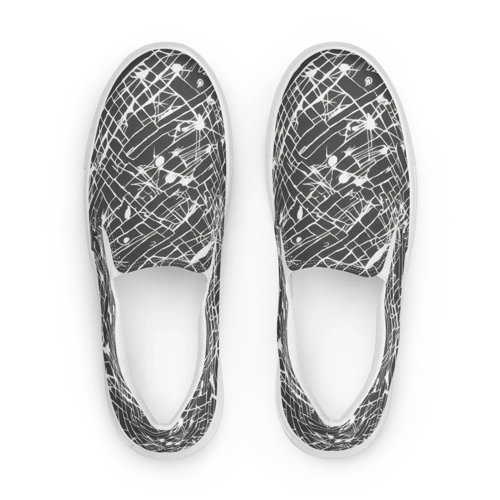 Ink Grid on Women's Slip-On Canvas Shoes — Front