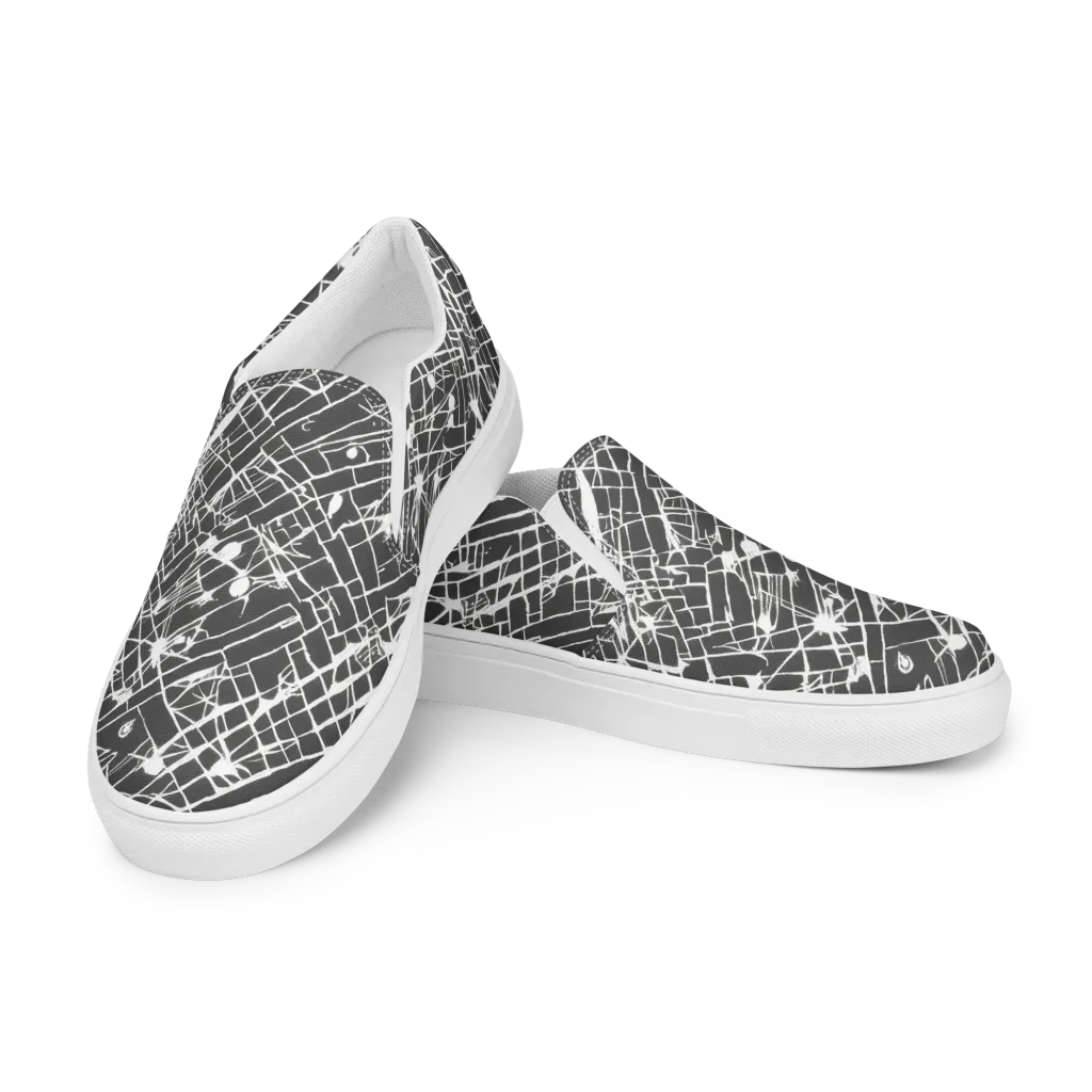 Ink Grid on Women's Slip-On Canvas Shoes — Left Front