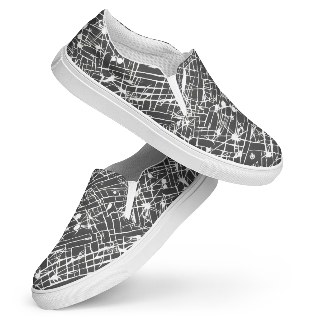 Ink Grid on Women's Slip-On Canvas Shoes — Front