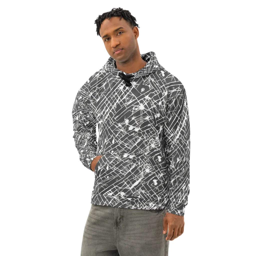 Ink Grid on Cotton Hoodie — Left Front