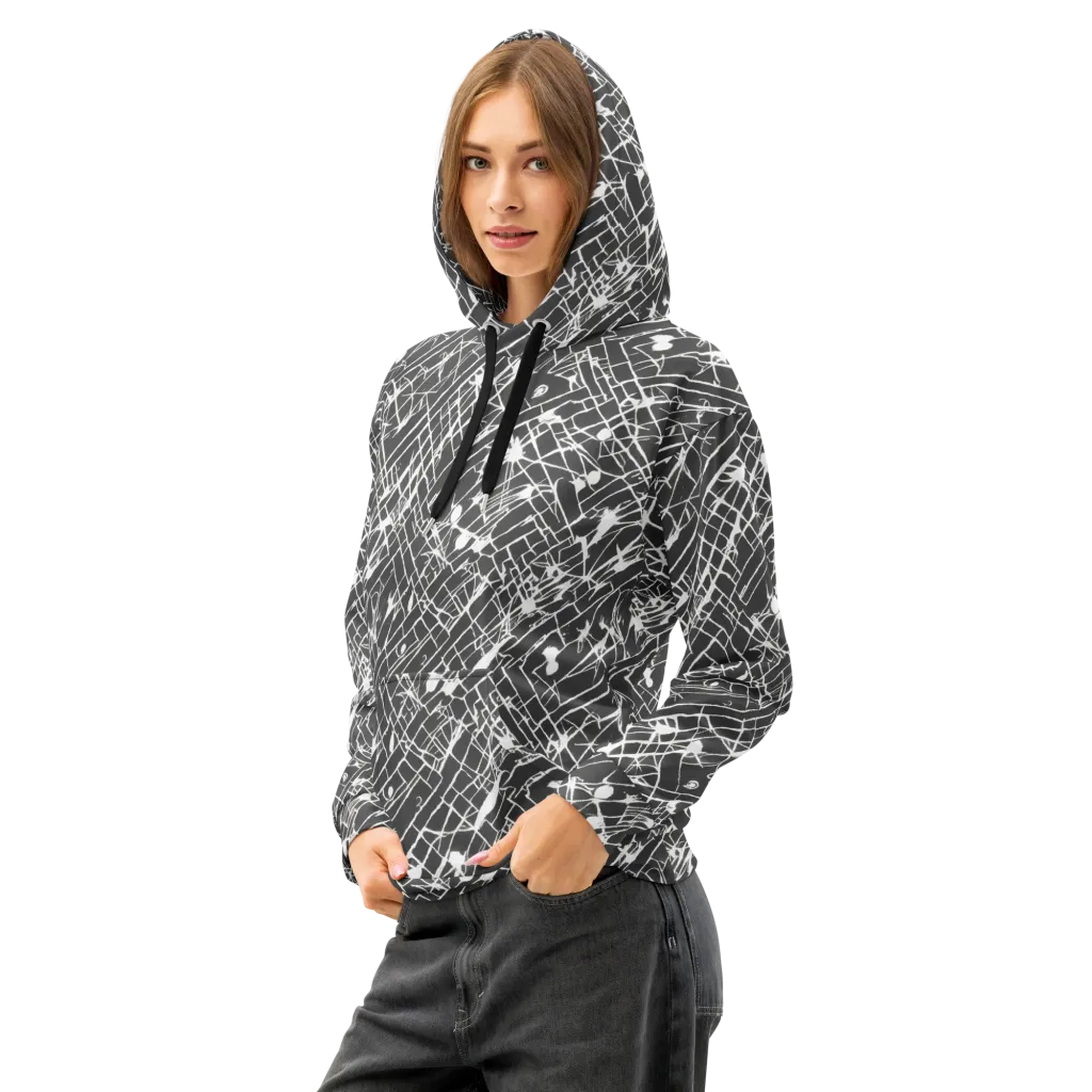 Ink Grid on Cotton Hoodie — Left Front