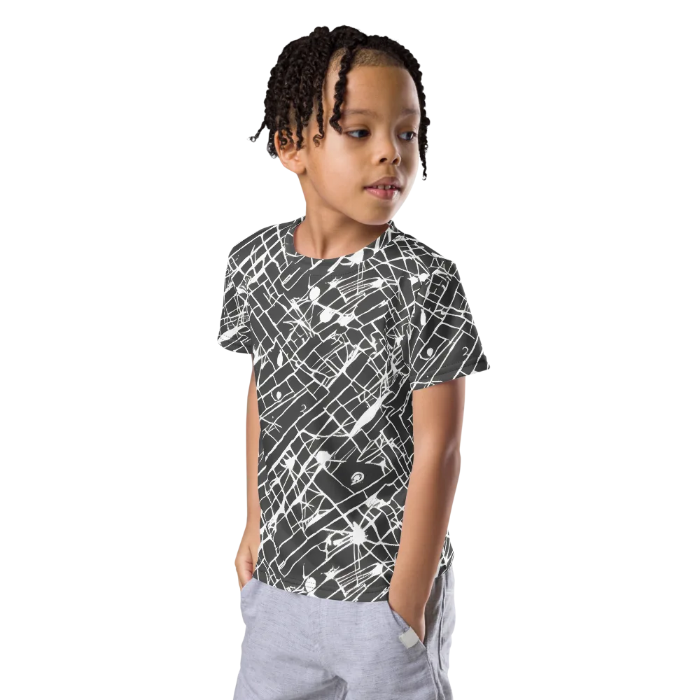 Ink Grid on Kids Crew Neck T-Shirt — Left Front