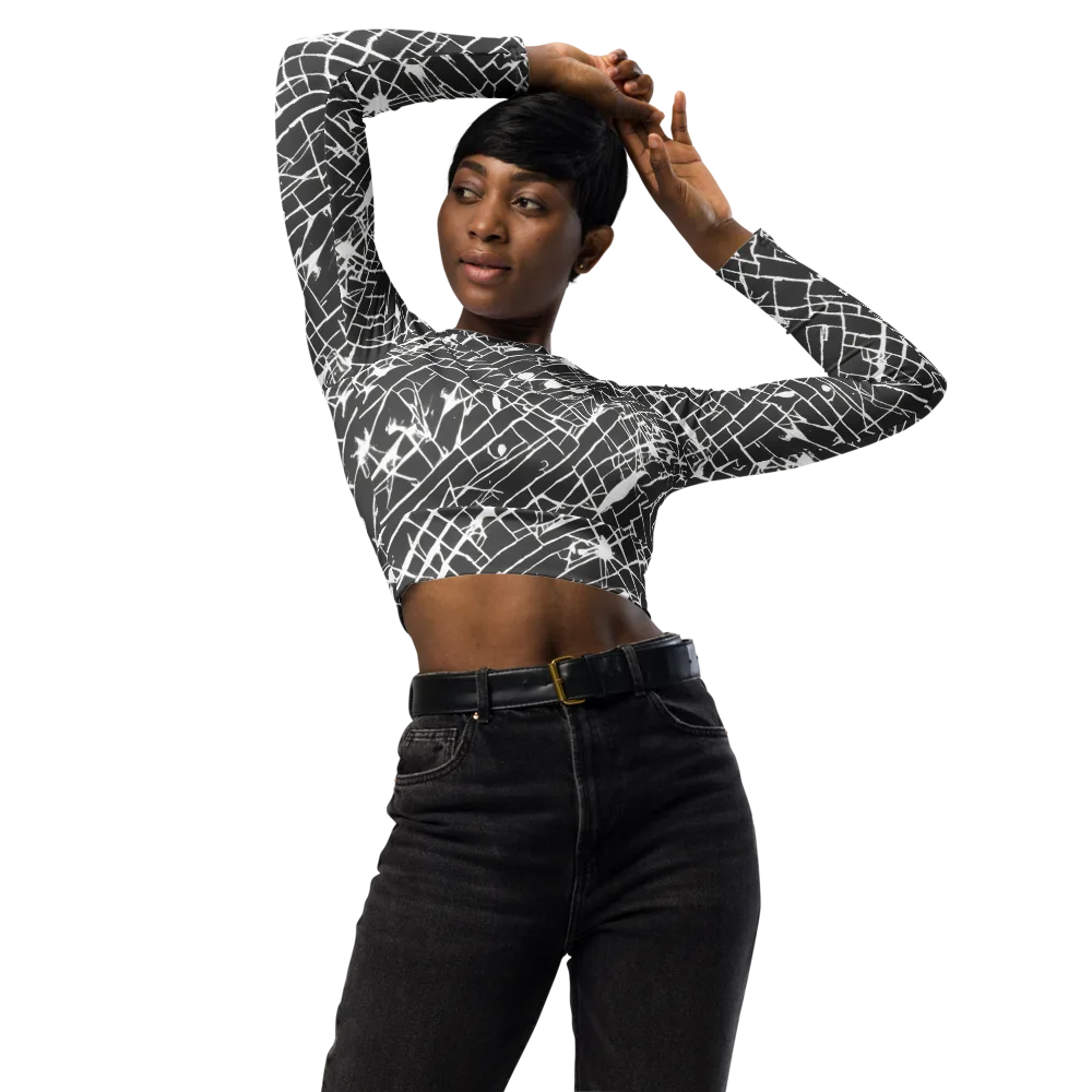 Ink Grid on Long Sleeve Crop Top — Front