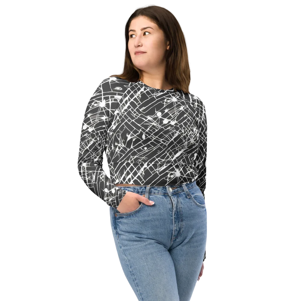 Ink Grid on Long Sleeve Crop Top — Front