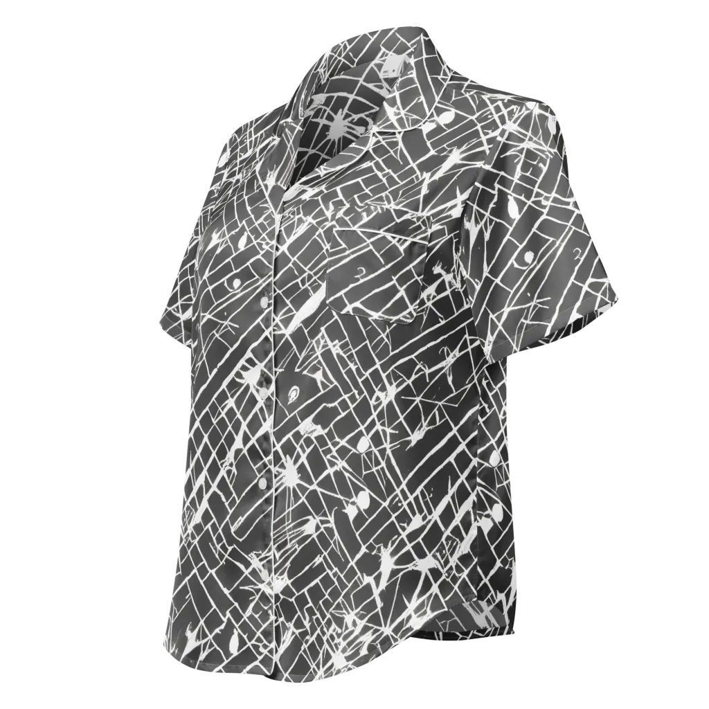 Ink Grid on Women's Short Sleeve Pajama Top — Left Front