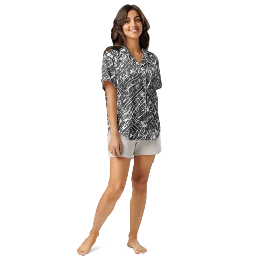 Ink Grid on a Women's Short Sleeve Pajama Top