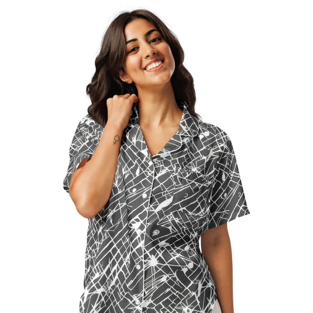 Ink Grid on Women's Short Sleeve Pajama Top — Front