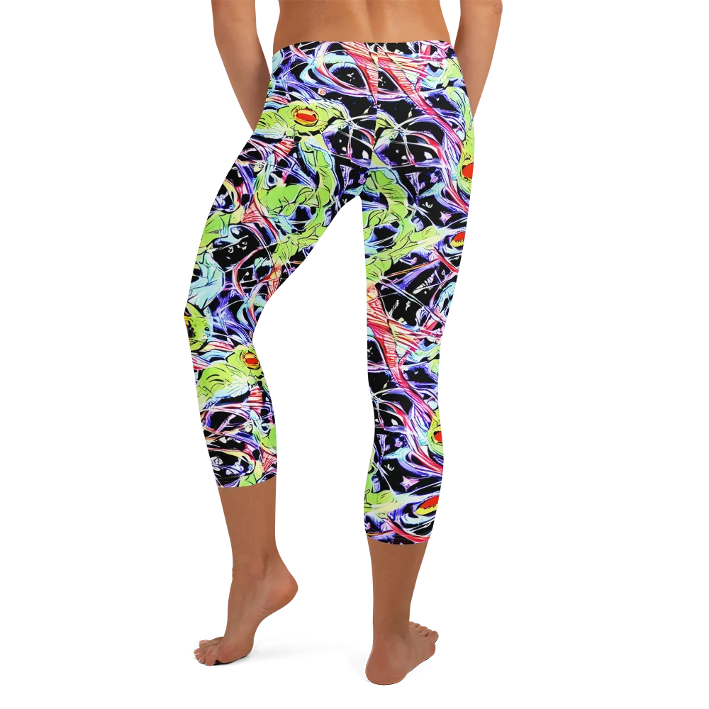 Electric Frog Rush on Capri Leggings — Back
