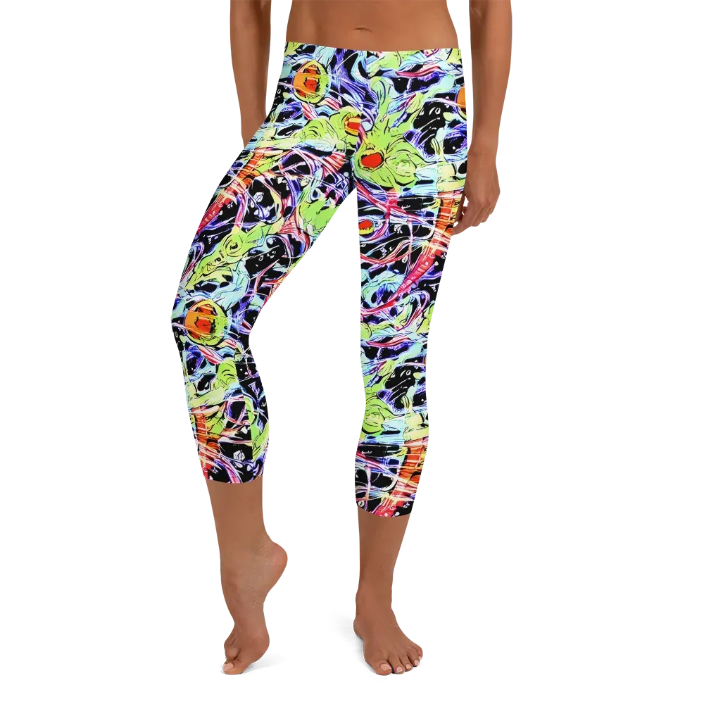 Electric Frog Rush on Capri Leggings — Front