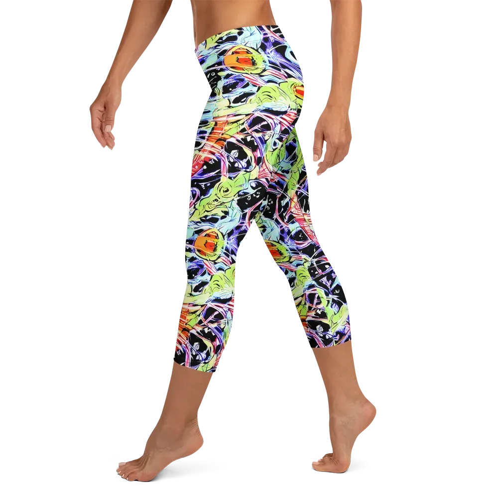 Electric Frog Rush on Capri Leggings — Left