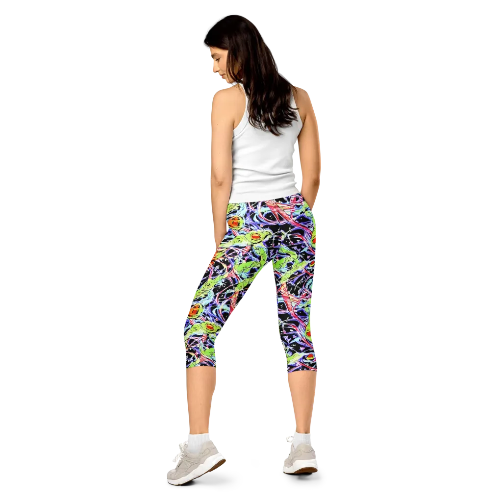 Electric Frog Rush on Capri Leggings — Back