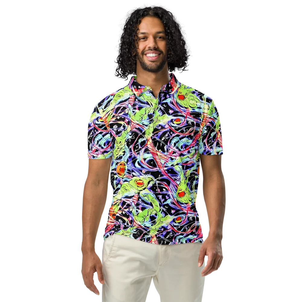 Electric Frog Rush on Men's Slim Fit Polo Shirt — Front