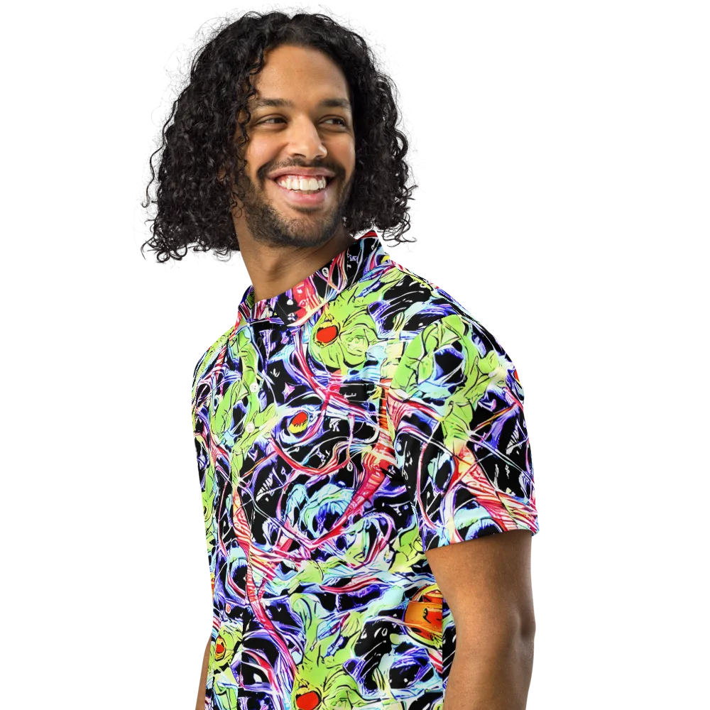 Electric Frog Rush on Men's Slim Fit Polo Shirt — Left Front