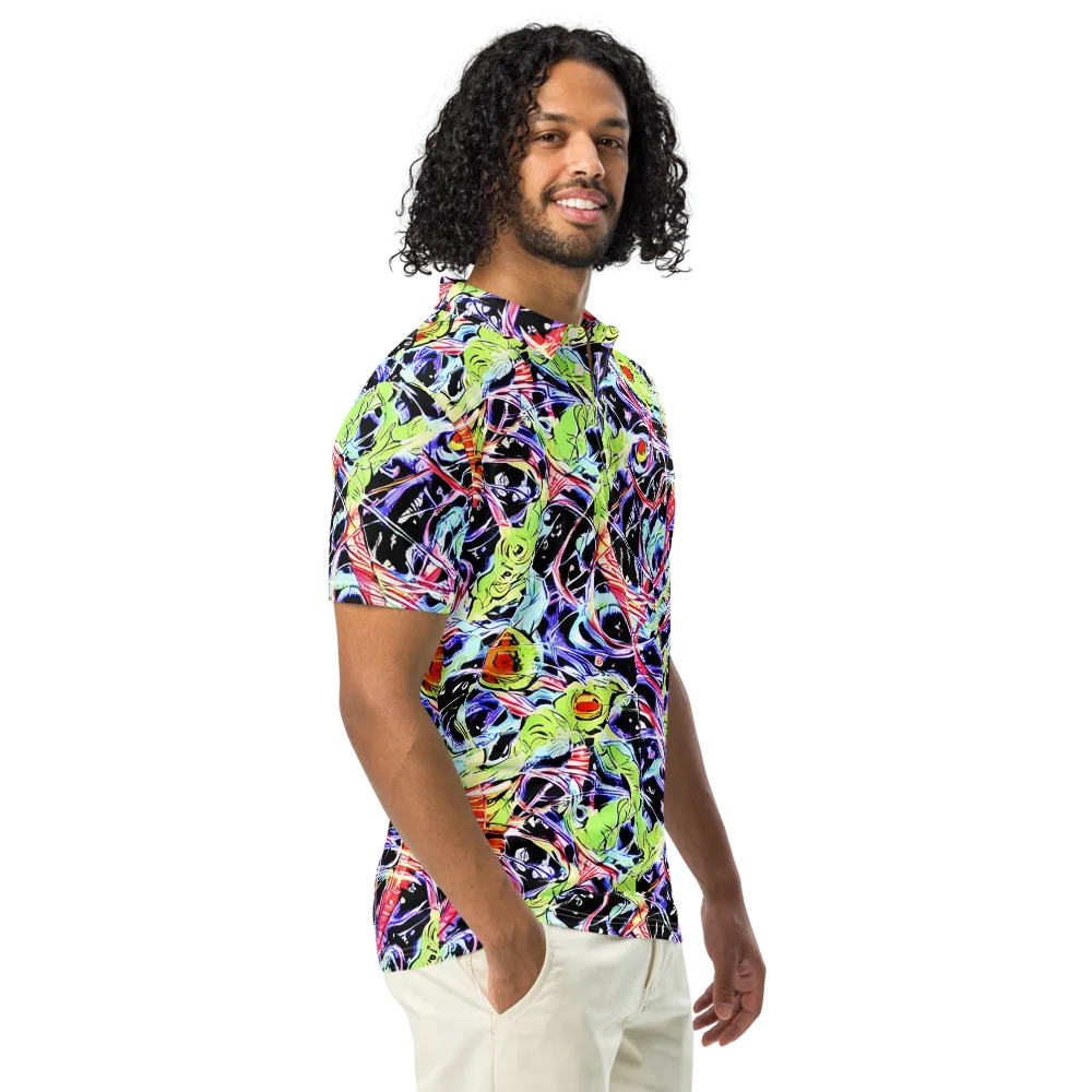 Electric Frog Rush on Men's Slim Fit Polo Shirt — Right Front
