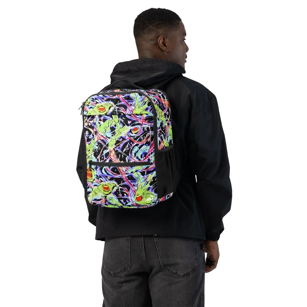 Electric Frog Rush on Utility Backpack — Back