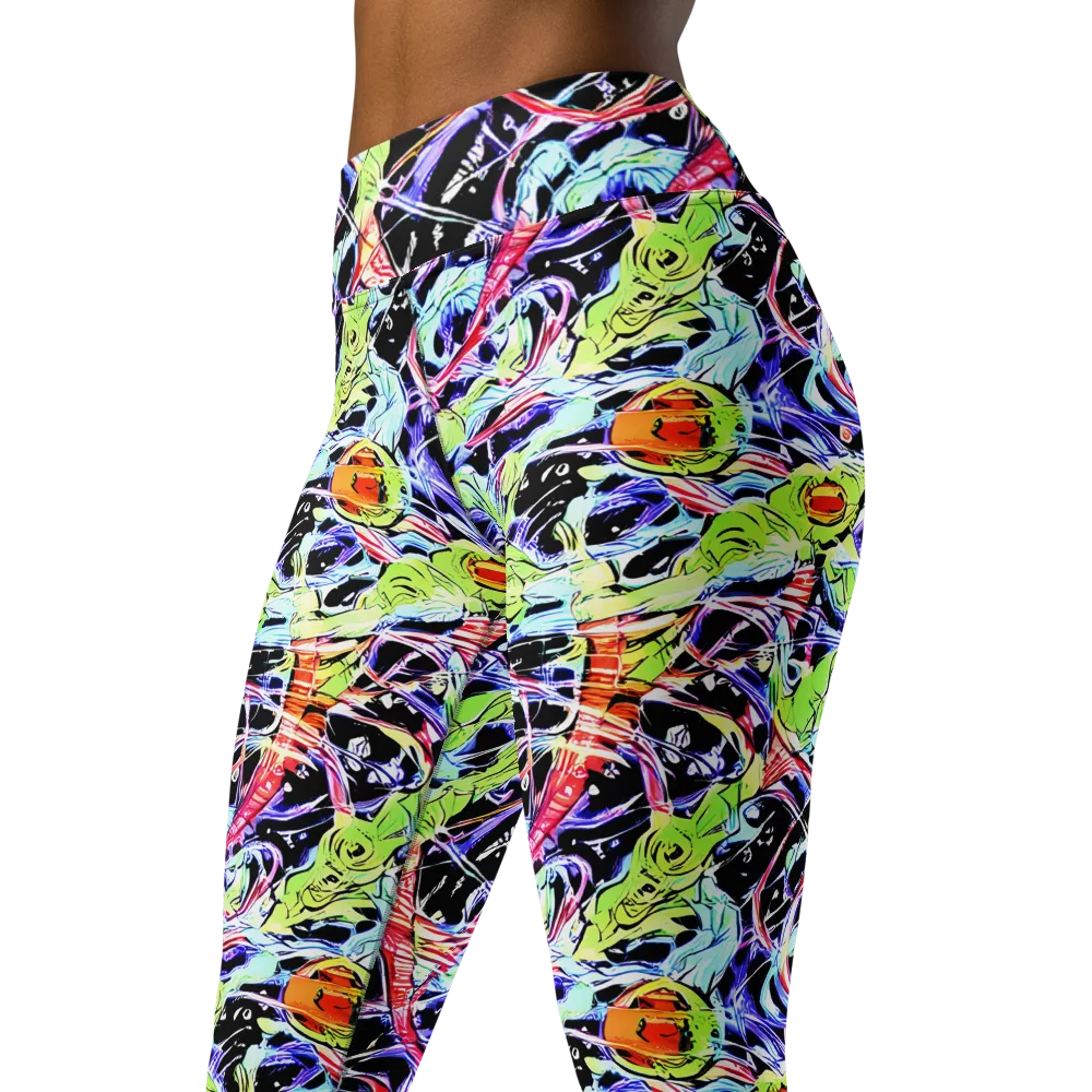 Electric Frog Rush on Yoga Leggings — Left Front
