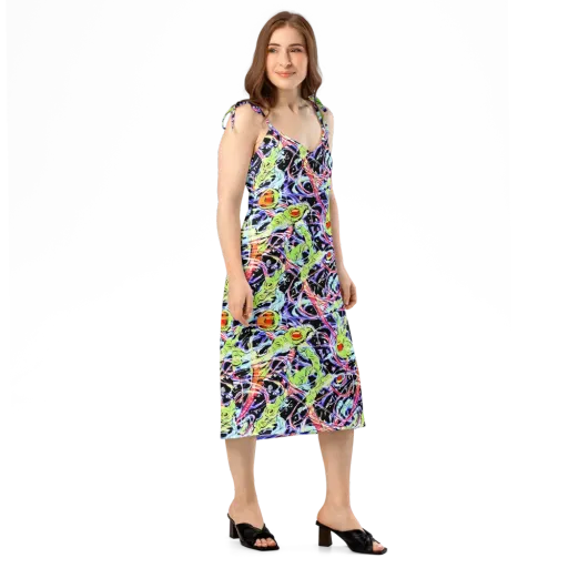 Electric Frog Rush on a Slip Dress