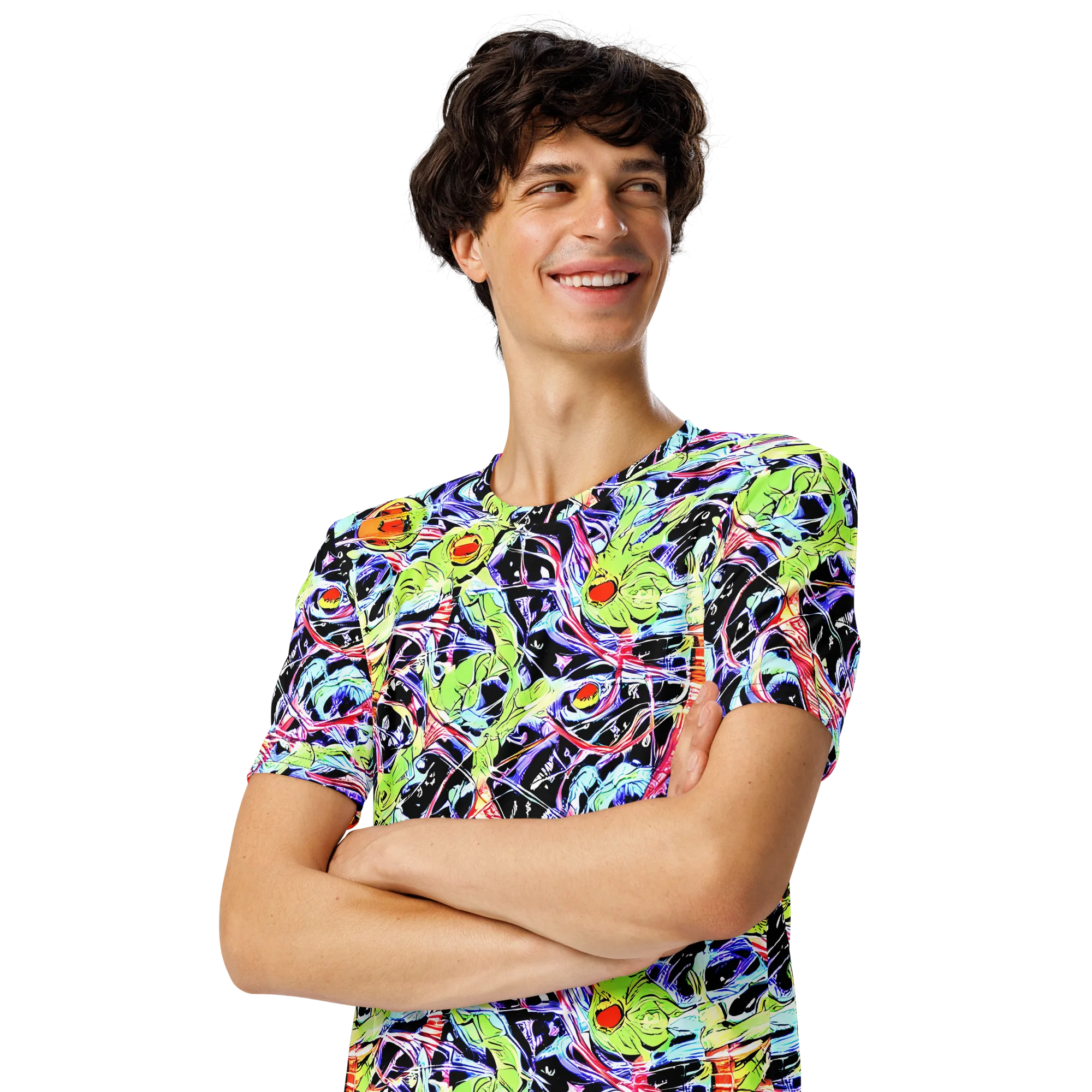 Electric Frog Rush on Men's Crew Neck T-Shirt — Left Front
