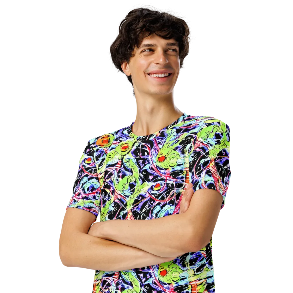 Electric Frog Rush on Men's Crew Neck T-Shirt — Left Front