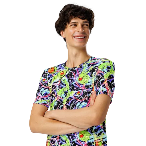 Electric Frog Rush on a Men's Crew Neck T-Shirt