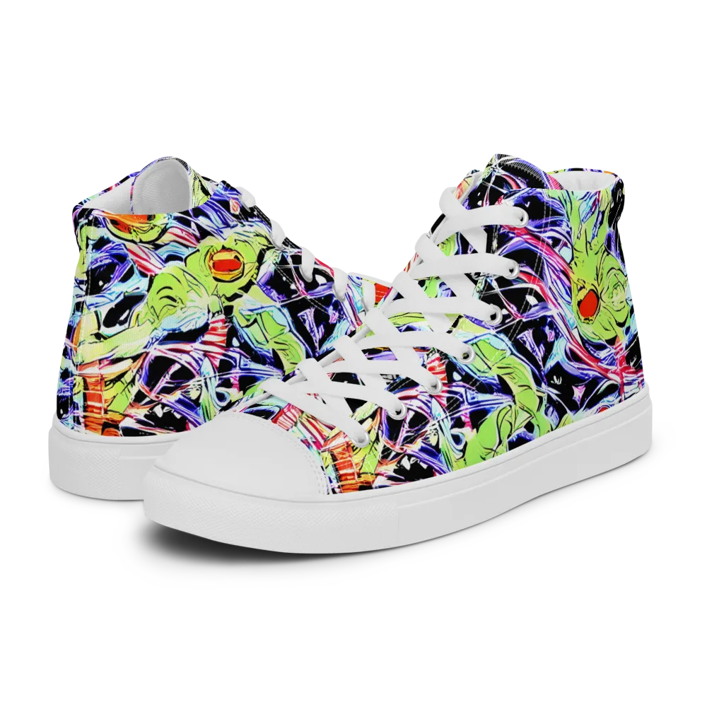 Electric Frog Rush on Men's High Top Canvas Shoes — Left