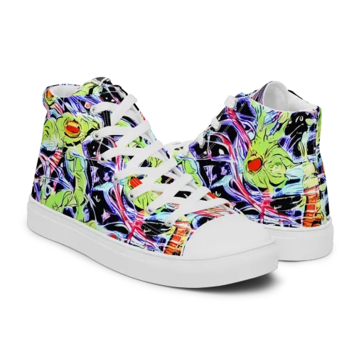 Electric Frog Rush on a Men's High Top Canvas Shoes