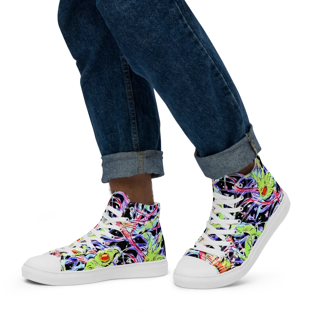 Electric Frog Rush on Men's High Top Canvas Shoes — Left