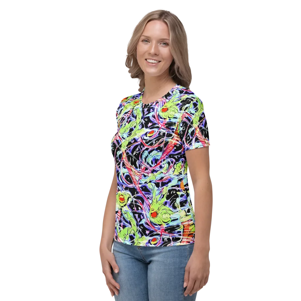 Electric Frog Rush on Women's Crew Neck T-Shirt — Left
