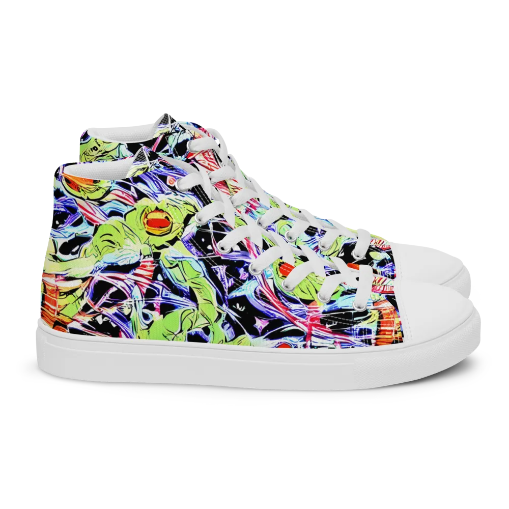 Electric Frog Rush on Women's High Top Canvas Shoes — Right