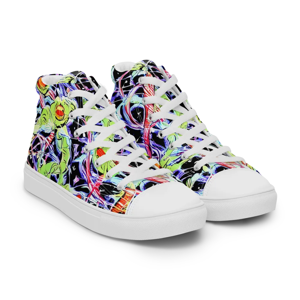 Electric Frog Rush on Women's High Top Canvas Shoes — Right Front