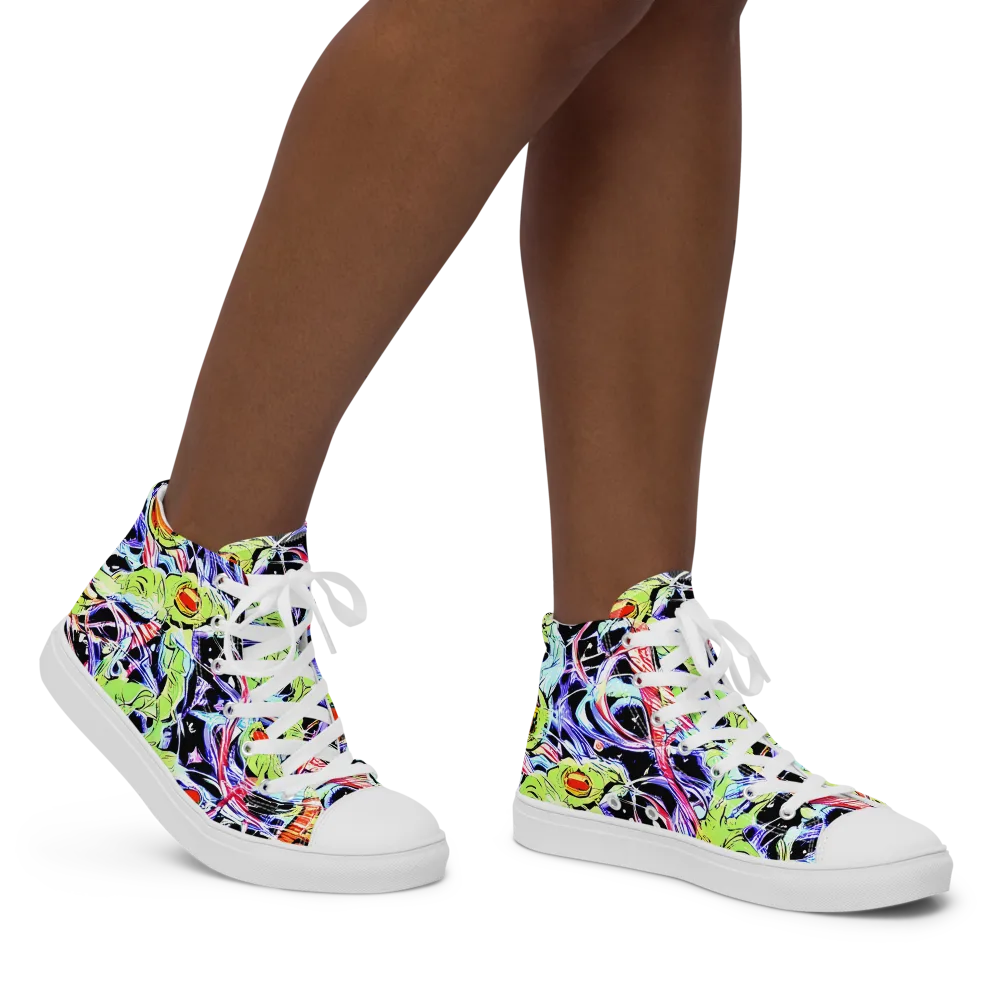 Electric Frog Rush on Women's High Top Canvas Shoes — Right