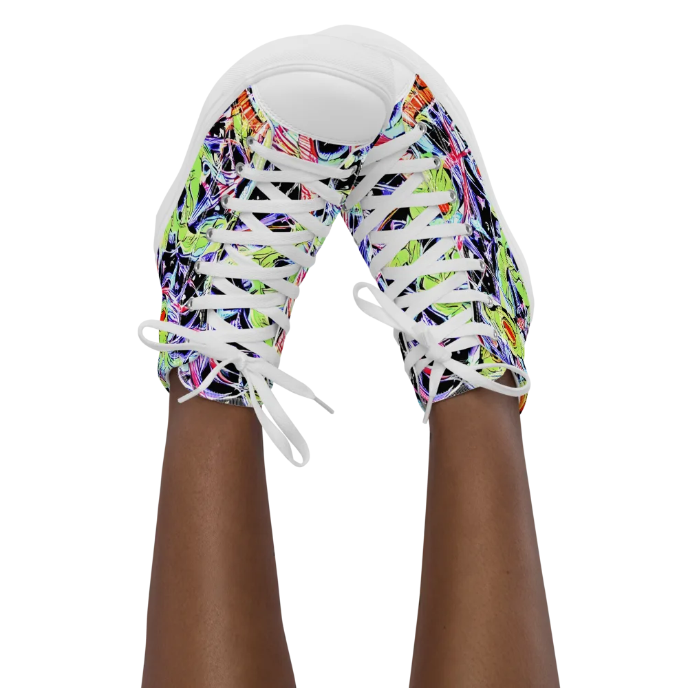 Electric Frog Rush on Women's High Top Canvas Shoes — Front