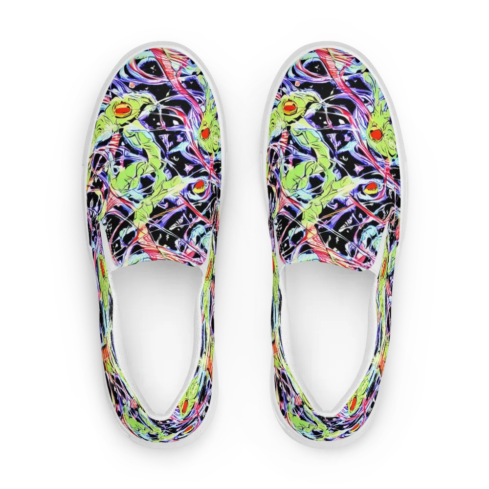Electric Frog Rush on Men's Slip-On Canvas Shoes — Front
