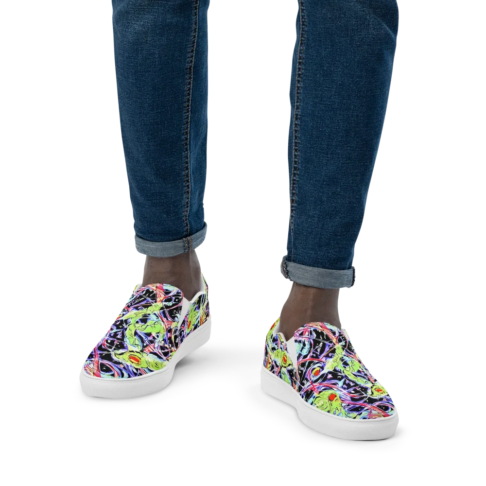 Electric Frog Rush on Men's Slip-On Canvas Shoes — Front