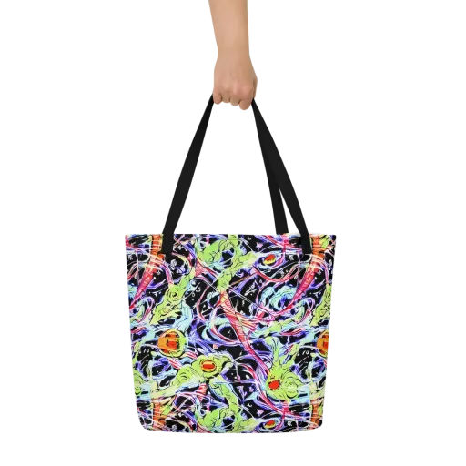 Electric Frog Rush on a Large Tote Bag W/ Pocket