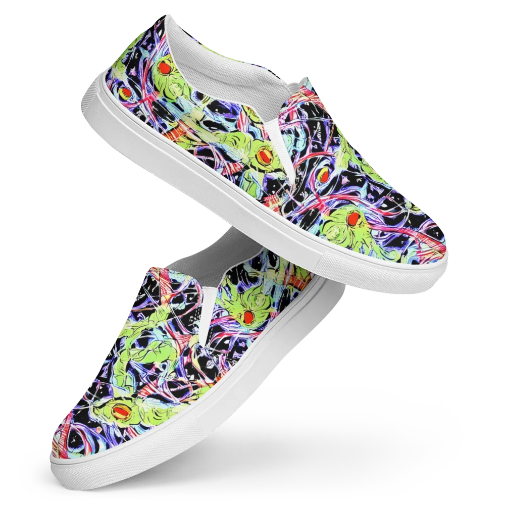 Electric Frog Rush on Women's Slip-On Canvas Shoes — Front