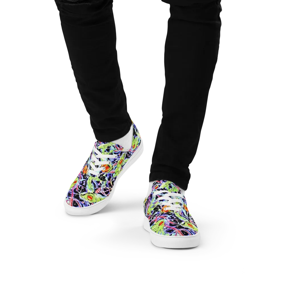 Electric Frog Rush on Men's Lace-Up Canvas Shoes — Front