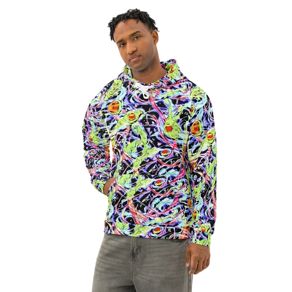 Electric Frog Rush on Cotton Hoodie — Left Front
