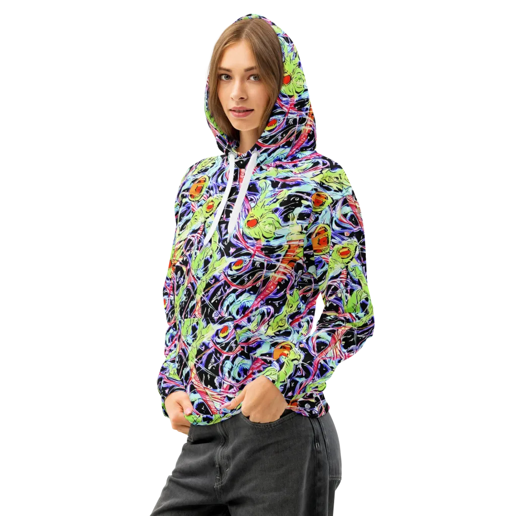 Electric Frog Rush on Cotton Hoodie — Left Front