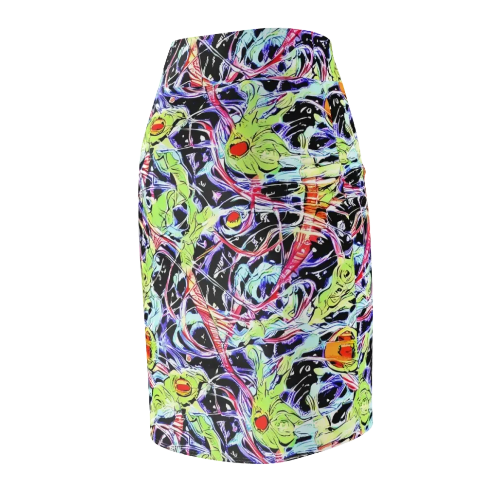 Electric Frog Rush on Pencil Skirt — Back Side