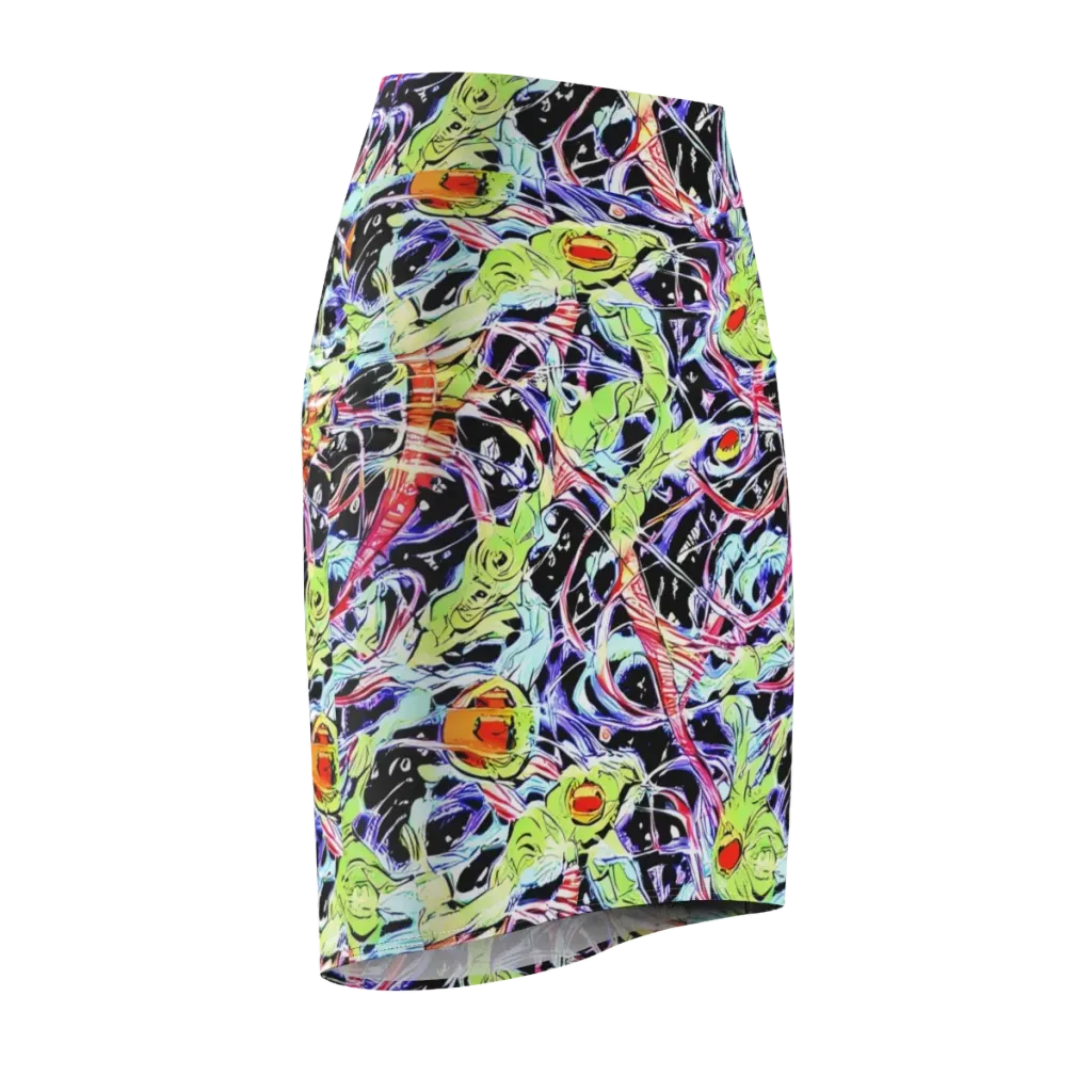 Electric Frog Rush on Pencil Skirt — Front Side
