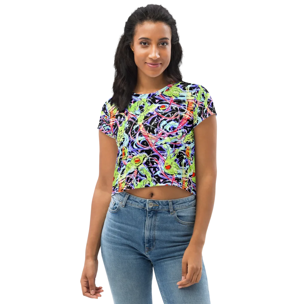 Electric Frog Rush on Crop Tee — Front