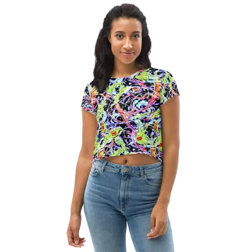 Electric Frog Rush on a Crop Tee