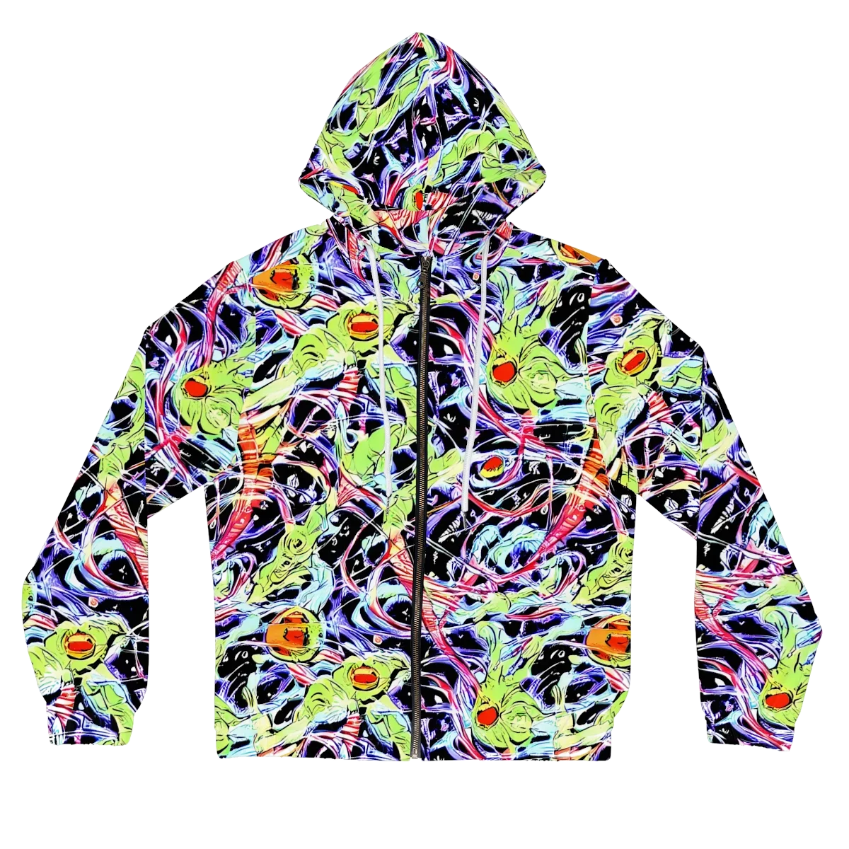 Electric Frog Rush on Women's Full-Zip Hoodie — Front