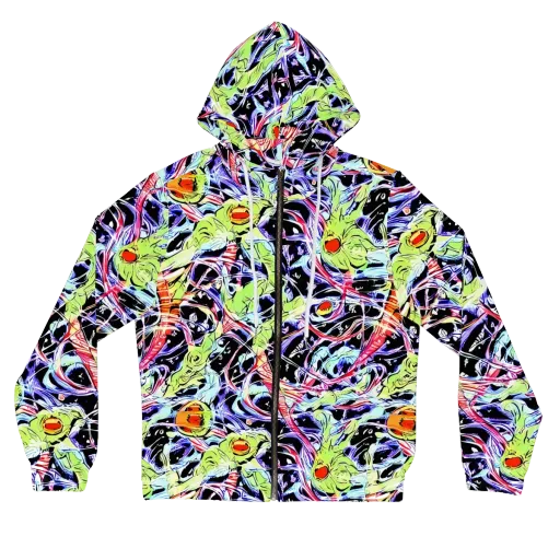 Electric Frog Rush on a Women's Full-Zip Hoodie