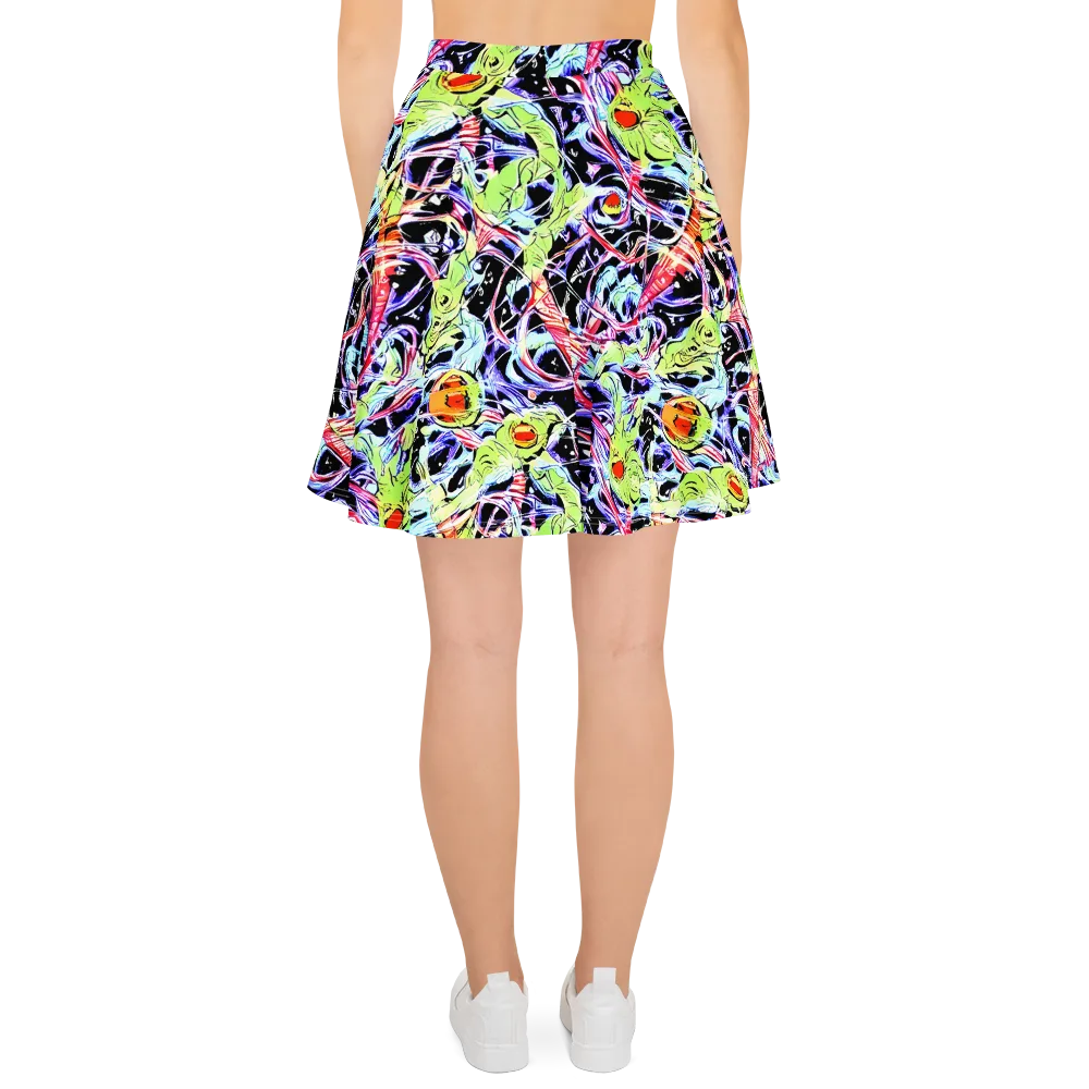 Electric Frog Rush on Skater Skirt — Back