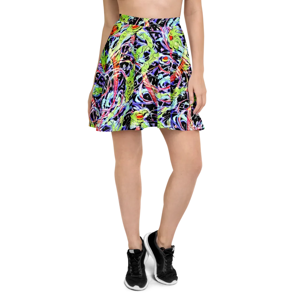 Electric Frog Rush on Skater Skirt — Front