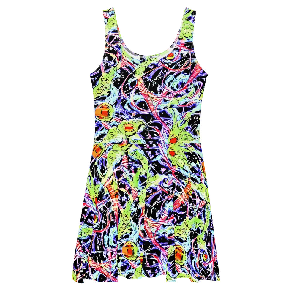 Electric Frog Rush on Skater Dress — Front